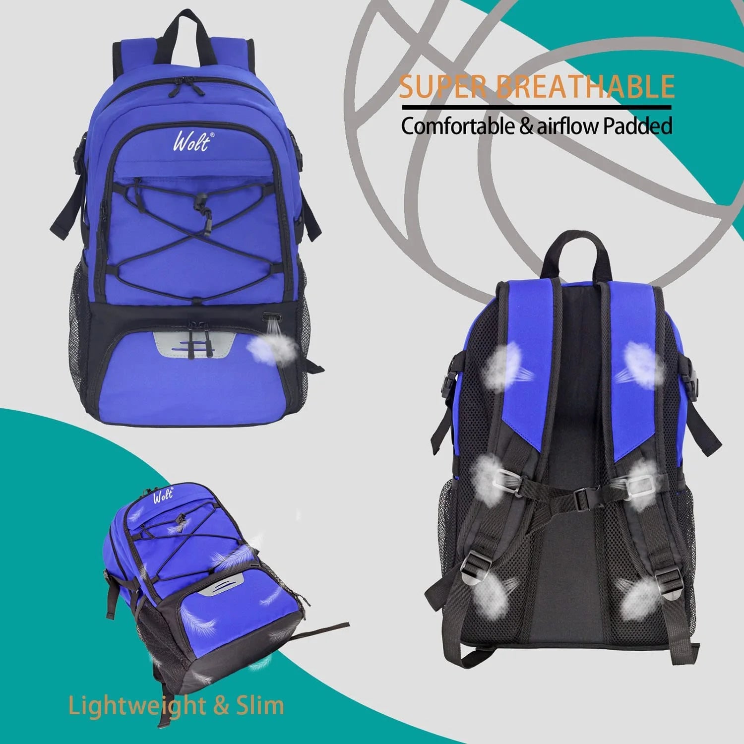 | Basketball Bag Backpack for Men--Best Accessories Gym Daily Use Blue